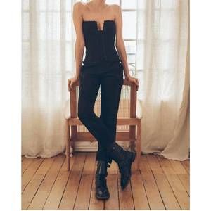 NEW CADOLLE square neck twill corset top in black